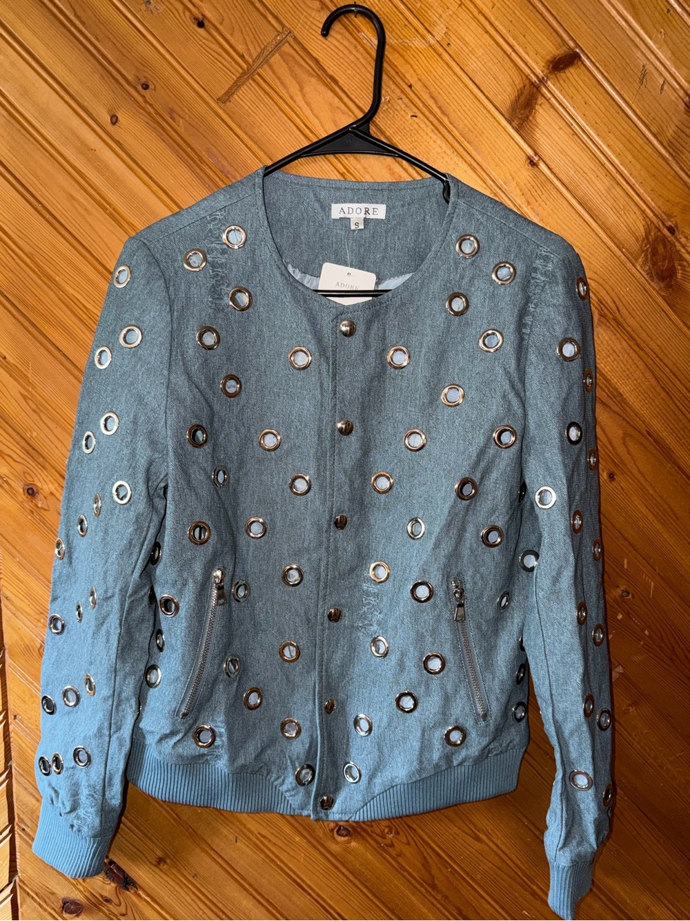 NWT ADORE Blue Eyelet grommet -Detail Bomber jacket